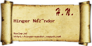 Hinger Nándor névjegykártya